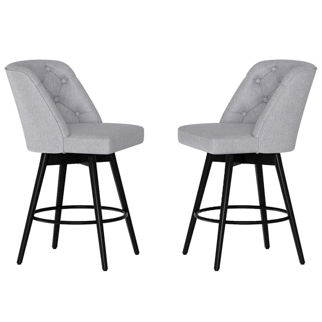 Set of 2 Modern 26'' Swivel Bar Stools with Backrests – Upholstered Linen, Comfortable Counter Height Chairs for Kitchen Island, Home Bar, Dining Room – Sturdy Iron Footrest – Easy-to-Clean