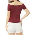 thumbnail image 4 of MODA NOVA Juniors Slim Fit Short Sleeves Off the Shoulder Summer Cropped Top Red XL, 4 of 7