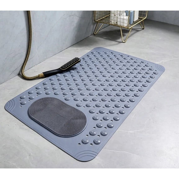 1pcs Bath Tub Shower Mat, Non Slip Bathtub Mat with Suction Cups, Anti Slip Shower Mat with Drain Holes Suction Cups,Shower Foot Scrubber Mat, Foot Massage Bath Mat (Grey)