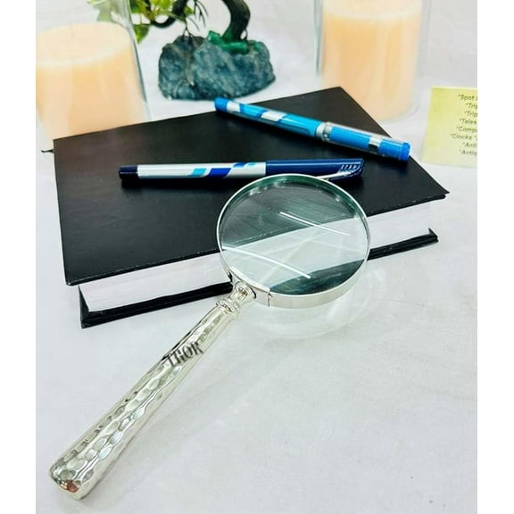 Magnifying Glass, Magnifier, Hand Lens, Eyeglass, Large Silver Plated Magnifying Glass, Desk, Office Study, Man Cave, Vintage Gift, Decor