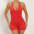 thumbnail image 2 of Womens Sexy Workout Rompers Halter V Neck Backless Unitard Bodysuit Shorts One Piece Gym Yoga Outfits Jumpsuits (S, Red), 2 of 7