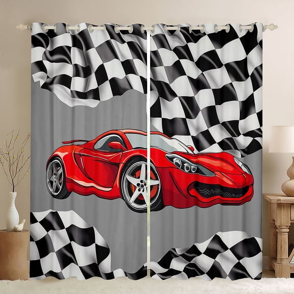 Manfei Red Sports Cars Kitchen Curtains,Classic Racing Print Black Out Curtains Pack of 2 (42x63 Each)