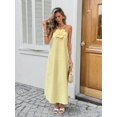 thumbnail image 3 of Butter Yellow Gingham 3D Floral Halter Maxi Dress For Women Summer Beach Vacation Outfit, 3 of 8