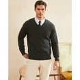 thumbnail image 2 of Kallspin Men's V Neck Sweater Cotton Relaxed Fit Long Sleeve Knit Lightweight Pullover(Charcoal,3X-Large), 2 of 9