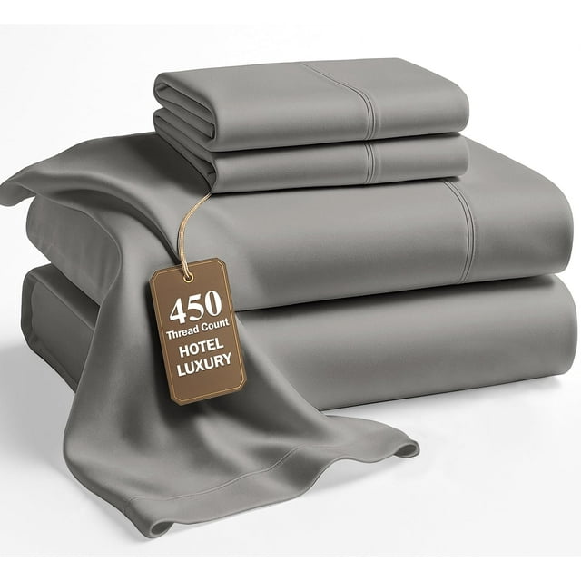 100% Cotton Full/Double Size Sheet Set – 450 Thread Count Soft & Breathable Sateen Bed Sheets with Deep Pockets – 4-Piece Bedding Set – Paloma