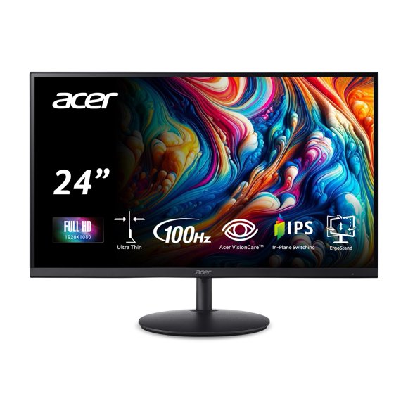 Acer SH242Y Ebmihx 23.8" FHD 1920x1080 Monitor de computadora IPS ultradelgado para oficina en casa AMD FreeSync 100 Hz Marco cero Altura/giro/inclinación Soporte ajustable Altavoces incorporados Puer