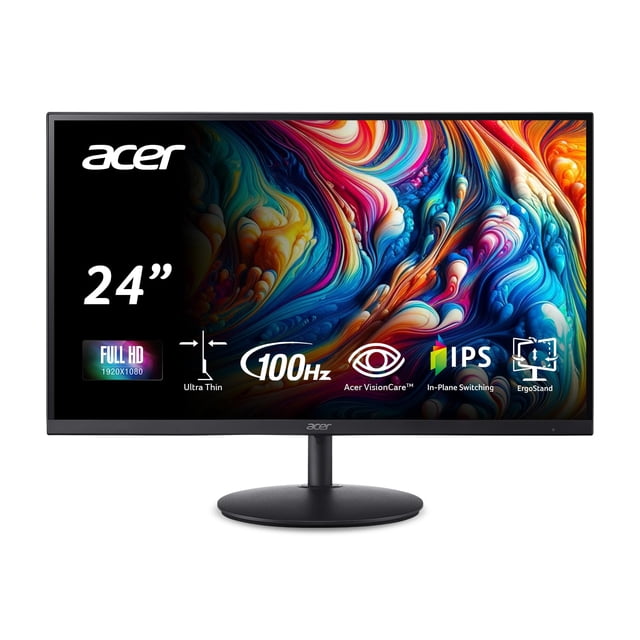 Acer SH242Y Ebmihx 23.8" FHD 1920x1080 Monitor de computadora IPS ultradelgado para oficina en casa AMD FreeSync 100 Hz Marco cero Altura/giro/inclinación Soporte ajustable Altavoces incorporados Puer