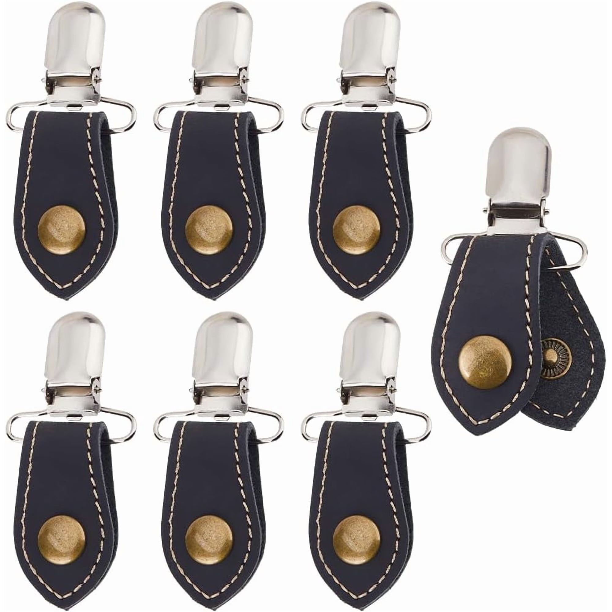 6Pcs Cowhide Shoe Buckle Clips with Zinc Alloy Baby Pacifier Clips Detachable Shoe Decoration Black 78mm for Craft Accessories