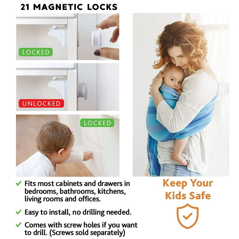 BABY PROOF ME Pack of 12 Magnetic Cabinet Locks for Child Safety with 3 Keys,  3M Adhesive Easy Installation, Baby Proofing Magnetic Locks for Cabinets  and Drawers 