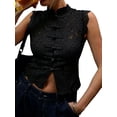 thumbnail image 2 of Gynyvoja Womens Lace Mandarin Collar Guipure Split Tank Top Sleeveless Shirt Blouses Black L, 2 of 7