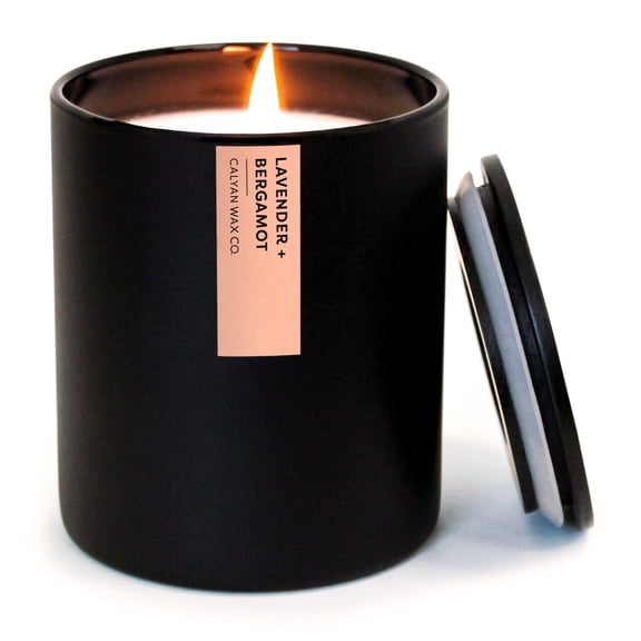 Calyan Wax Co. Lavender & Bergamot Scented Candle - 75 Hour Burn - Luxury Clean Soy Wax Candles - Long Lasting Black Tumbler Jar Candle for Home - 10.2oz