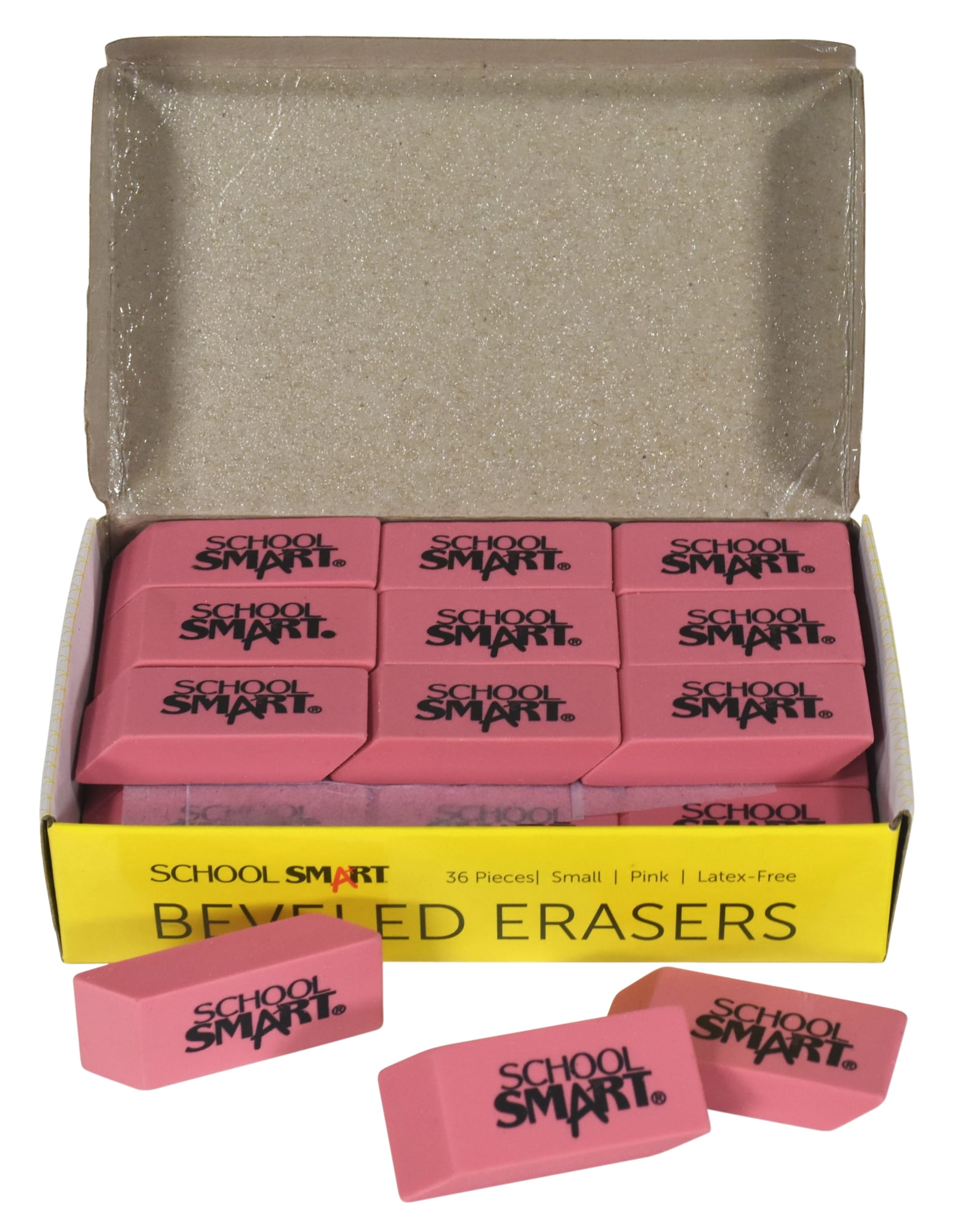 Pink School Smart 1 1/8 in x 15/16 in x 3/8 in Box of 60 Latex Free Block Eraser 