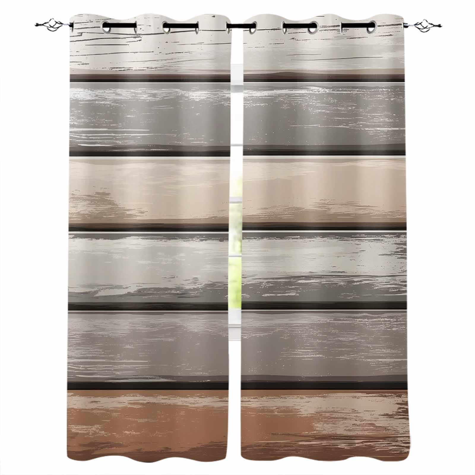 Brown Beige Stripes Blackout Curtains 45 Inches Long,Thermal Insualted Grommet Curtains & Drapes,Geometric Painting Neutral Textured Room Darking Curtains for Living Room Bedroom 2 Panels 42"W x45"L