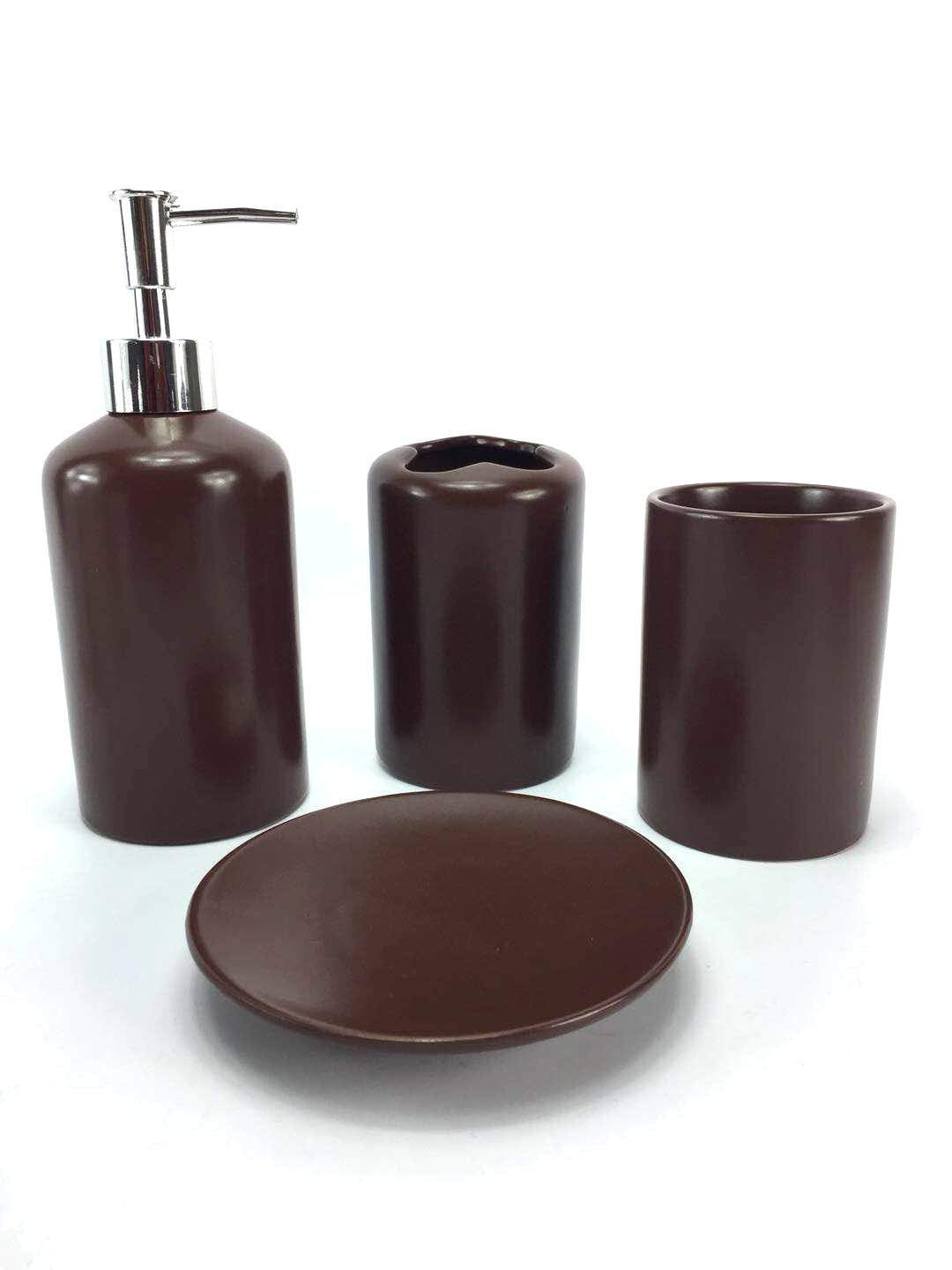 WPM 19 Piece Flocking Ceramic Bathroom Linen & Accessory Set with Bath Mat, Rug, Shower Curtain, Rings