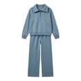 thumbnail image 3 of HBGVBA Girls Fall 2 Piece Outfits Half Zip Long Sleeve Sweatshirt Wide Leg Sweatpants with Pockets Casual Matching Set,6-8 Years, 3 of 6