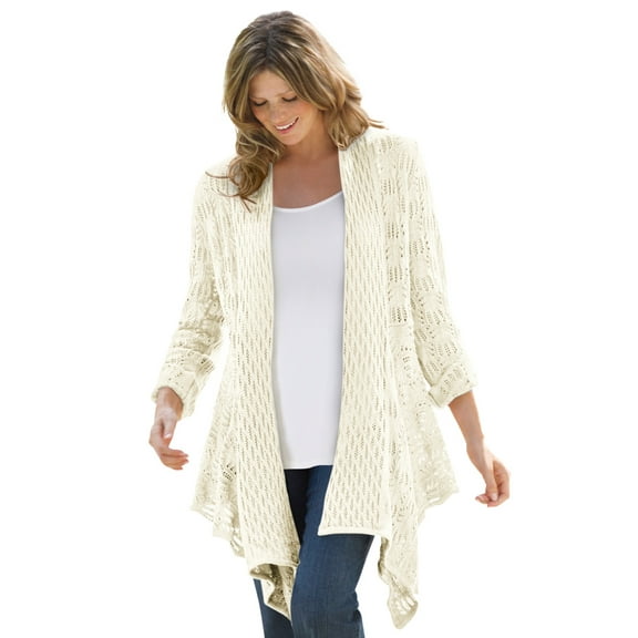 Woman Within Plus Size Open Front Pointelle Cardigan Sweater