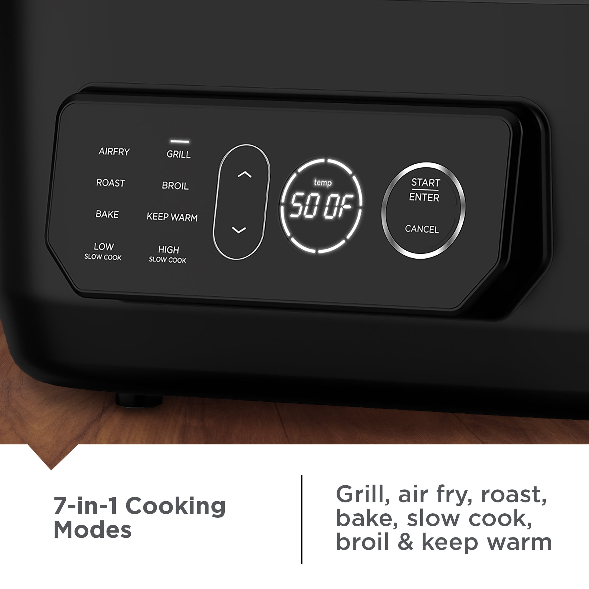 George Foreman 7-Serving 6 Qt Electric Indoor Grill and Air Fryer, 7-in-1 Functionality, Black