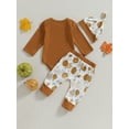 thumbnail image 4 of Wassery Baby Boy 3Pcs Halloween Outfits Long Sleeve Letter Print Romper Tops+ Pumpkin Print Pants + Hat Set 3 6 12 18 Months Infant Boy Fall Clothes, 4 of 7