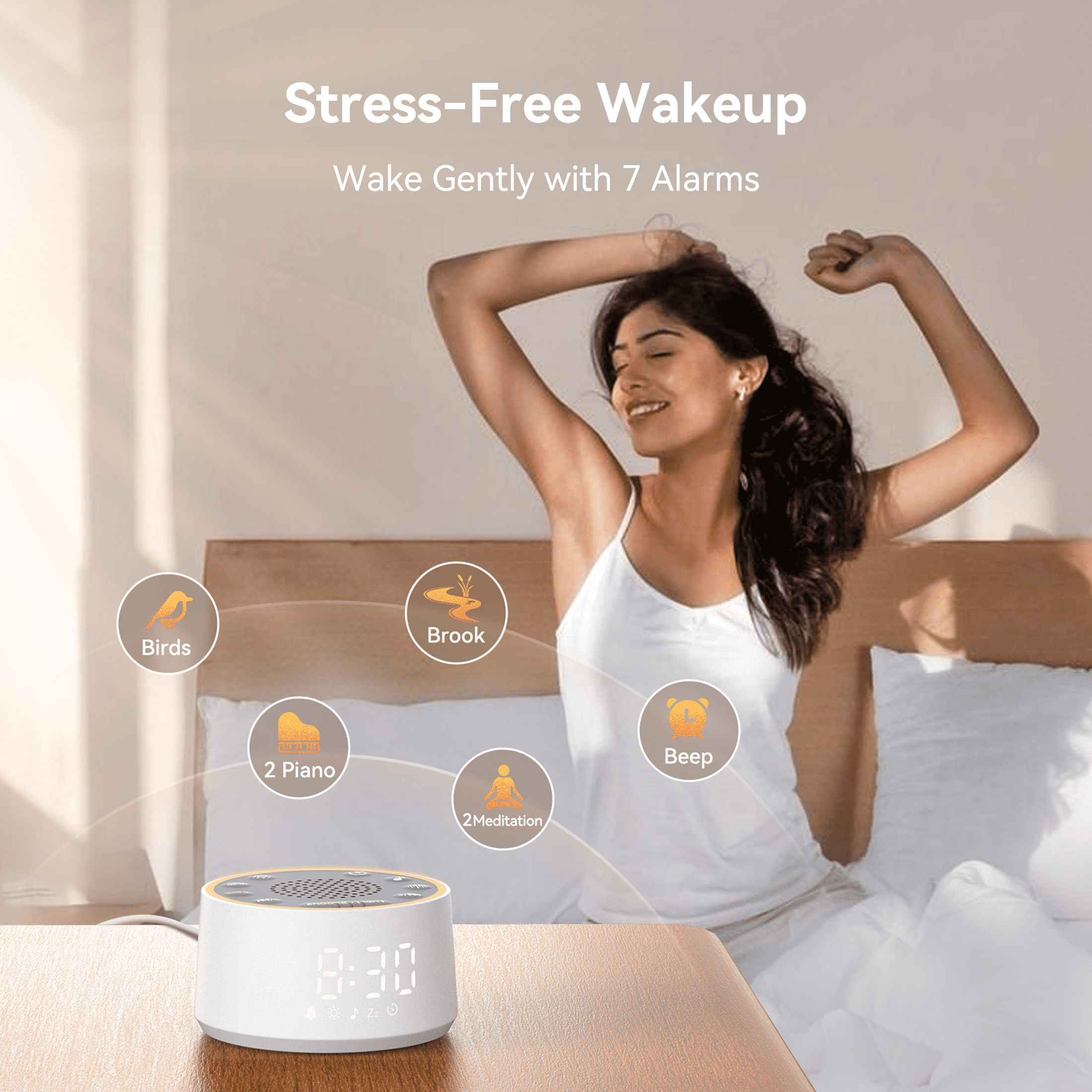 Dreamegg Sound Machine for Baby Adult Sleep, White Noise Alarm Clocks for Bedrooms Heavy Sleepers Travel, White