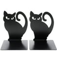 thumbnail image 2 of 2pcs Cute Cat Nonskid Thickening Iron Metal Bookends Book Organizer for Library School Office Home Study Desk Organizer (Black), 2 of 10