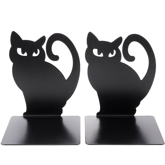 DEEPCRAFF 2Pcs Iron Cat Bookend Metal Book Organizer for Home Desktop Reading and File Storage