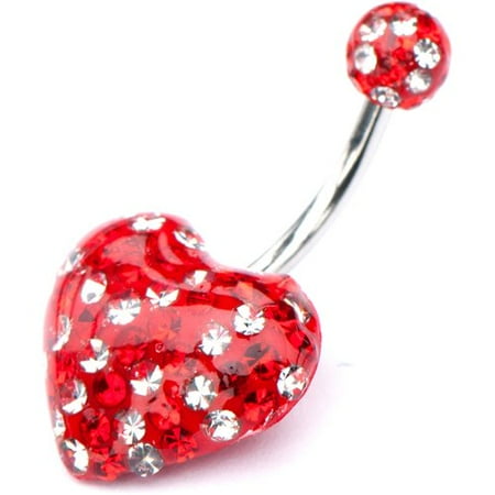 Crystal Accent Steel Heart Naval Ring