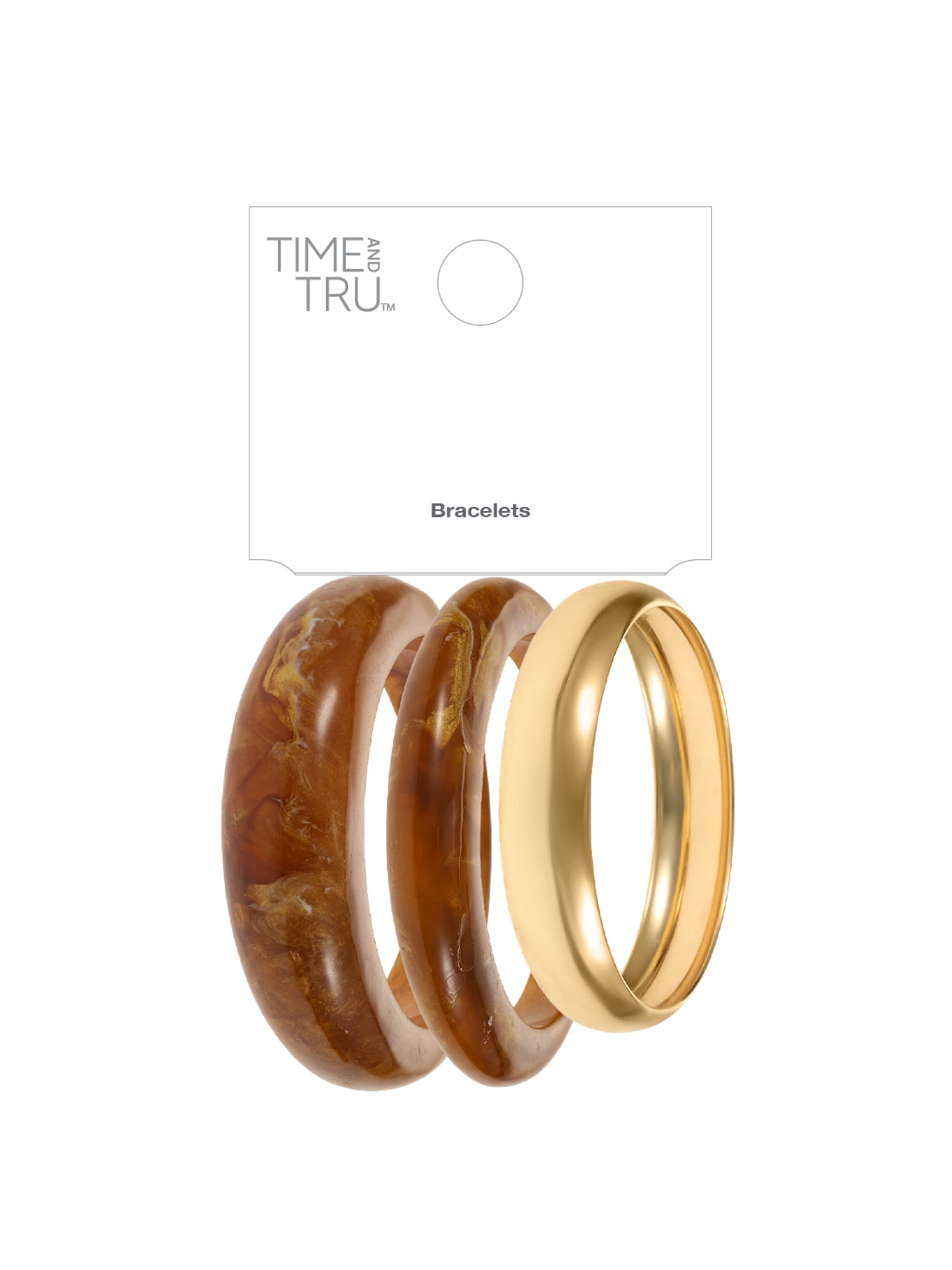 Time and Tru Women's Bangle Bracelet Set, 3 Piece, Gold-Tone and Brown