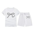 thumbnail image 1 of FAOWME T-shirt Enfant Manches Courtes Imprimé Nœud Couleur Bonbon Confortable T-shirt Col Rond Enfants WH2 8-9 Ans, 1 of 4