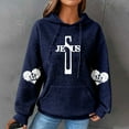 thumbnail image 2 of LMKIHUSA Womens Jesus Cross Heart Hoodie,Pullover Hoodies for Women,Casual Waffle Knit Hooded Tops Ladies Sweatshirt Long Sleeve Winter Fall Tops Pocket Drawstring Plain Blouse,Blue,M, 2 of 5