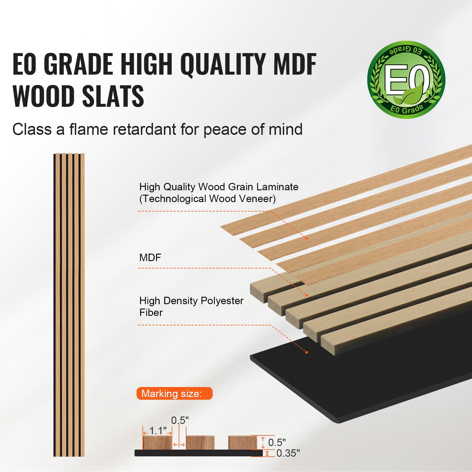 KFFKFF Acoustic Panels with Wood Slat Design, Dimensions 7.9 x 94.5 inch, MDF Crafted Decorative Wall Panels for Contemporary Interior Decor, Imitation Wood Wall Board Panels for Sound Dampening