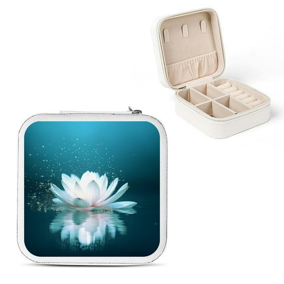 Shiartex Holographic Flowers Reflection Small Jewelry Box for Women - Travel-Friendly Organizer for Necklace, Ring, Earring Storage White