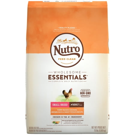 NUTRO WHOLESOME ESSENTIALS Adult Small Breed Dry Dog Food Farm-Raised Chicken, Brown Rice & Sweet Potato Recipe, 15 lb. Bag