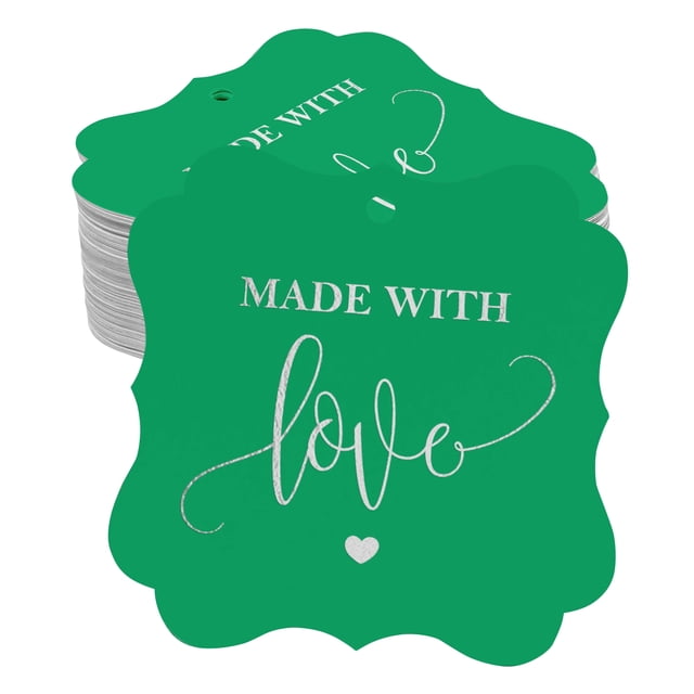 Inkdotpot Real Silver Foil Made With Love Wedding Tags Favor Bracket Shape Hang Pack Of 100 Paper Tags