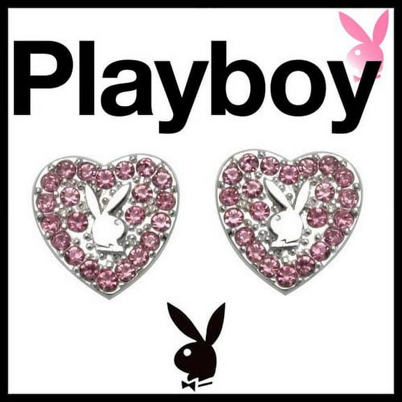 Playboy Earrings Heart Bunny Stud Pink Swarovski Crystals xoxo Love y2k