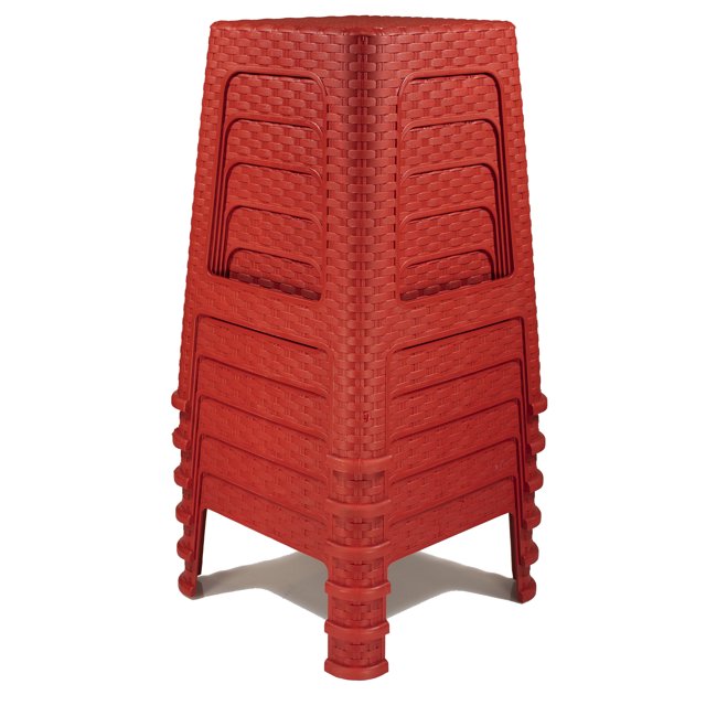 Banco tipo Rattan Cuadrado, 6 Bancos de plástico apilables Color Rojo. Bergmann Bali