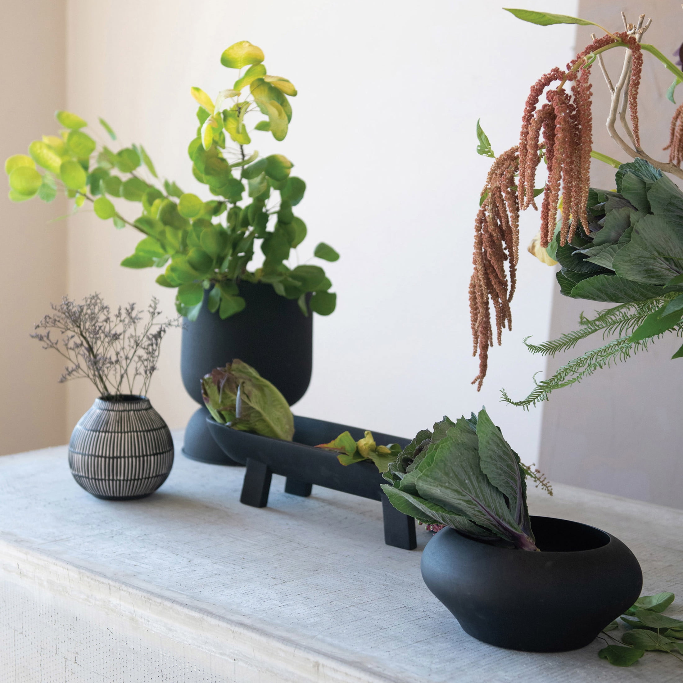 Bloomingville Textured Metal Footed Planters, Black Finish, Set of 3 (Holds 9", 8" & 7" Pots)