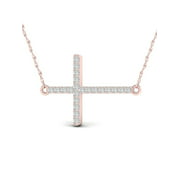 1/20Ct TDW Diamond 10K Rose Gold Sideways Cross Necklace