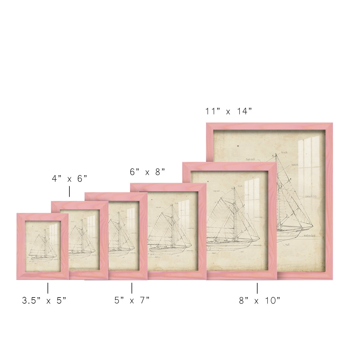 Sailboat Blueprint III -Framed Print w/glass-Sunset Pink