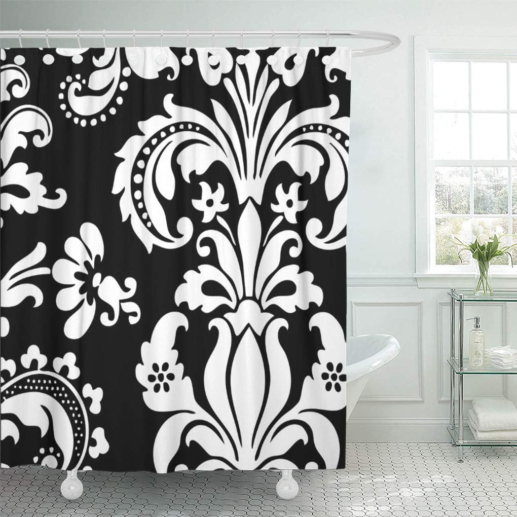 SUTTOM Retro Black and White Custom Damask Pattern Shower Curtain 60x72
