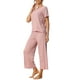 thumbnail image 4 of Conjuntos de pijama para mujeres INSPIRE CHIC, cuello redondo, manga corta, sólido, acanalado, ropa de dormir casual, pijamas para damas, XL, rosa, 4 of 6