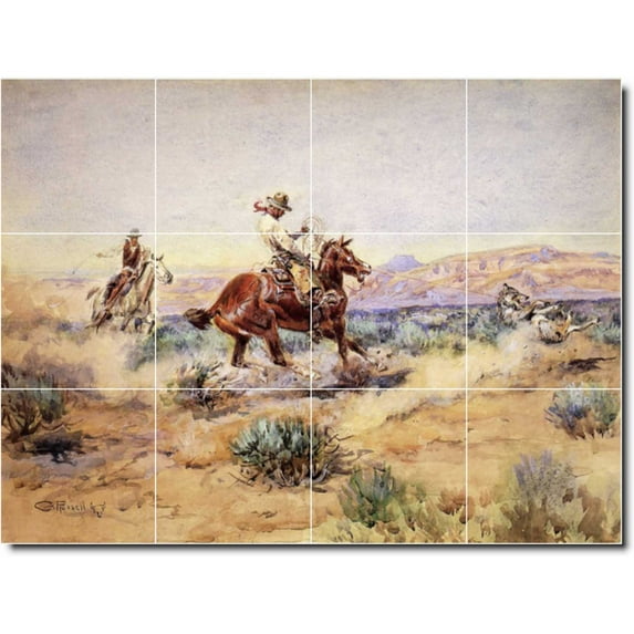 Ceramic Tile Mural-Charles Russell Indians 9. 32" w x 24" h using (12) 8 x 8 ceramic tiles