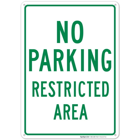 No Parking Restricted Area Green Sign, 10x14 Aluminum