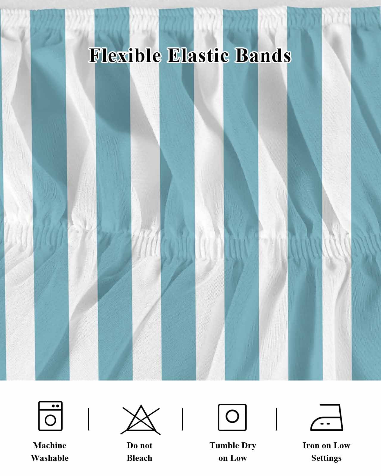 Aqua Striped Bed Skirt King Size, Modern Farmhouse Blue White Stripes Wrap Around Bed Skirting with Adjustable Elastic Strap, Dust Ruffled Pleated Bedskirts 18 Inch Drop for Bedroom King Beds