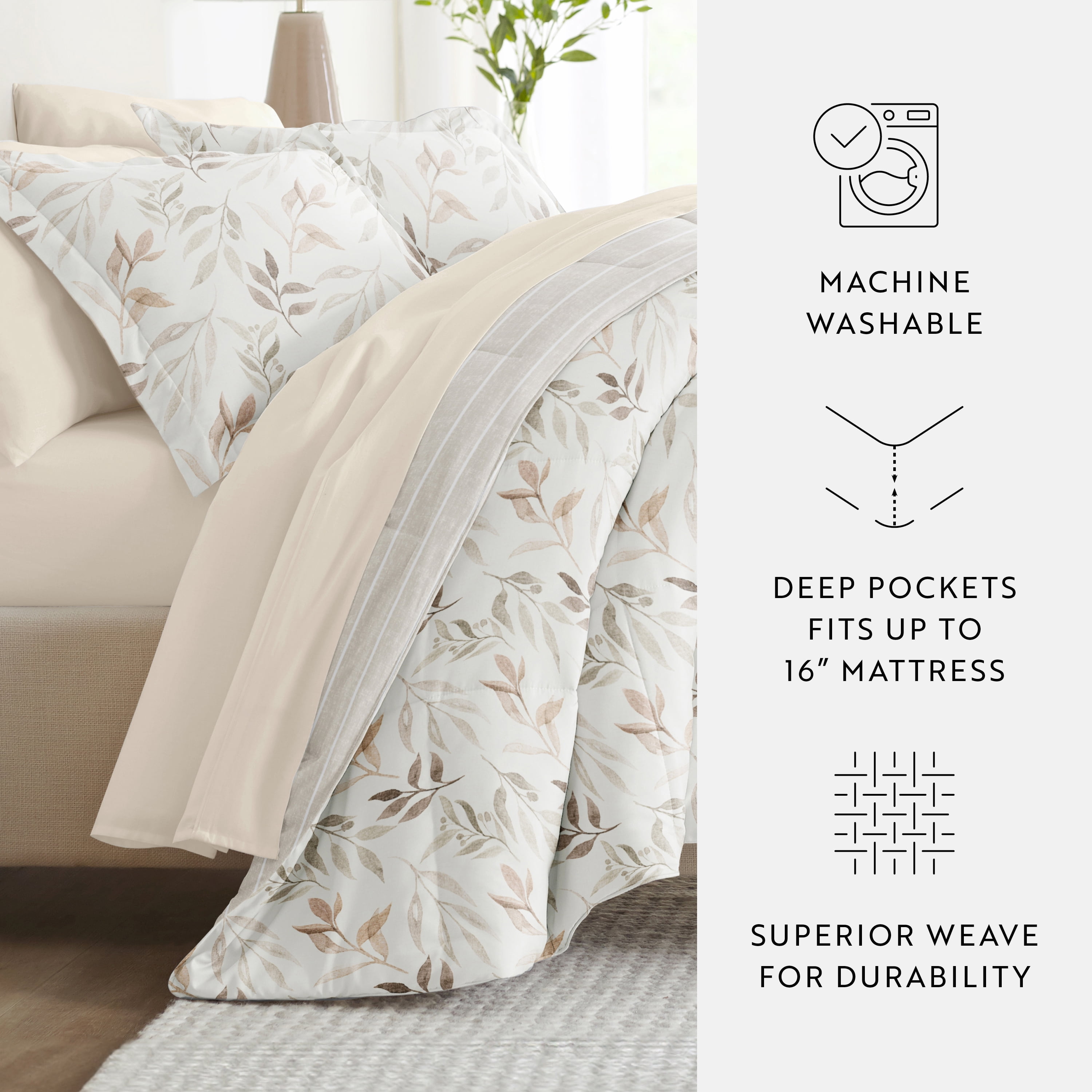 Noble Linens 7 Piece Bedding Bundle, Microfiber Patterned Comforter and Sheet Set, Full