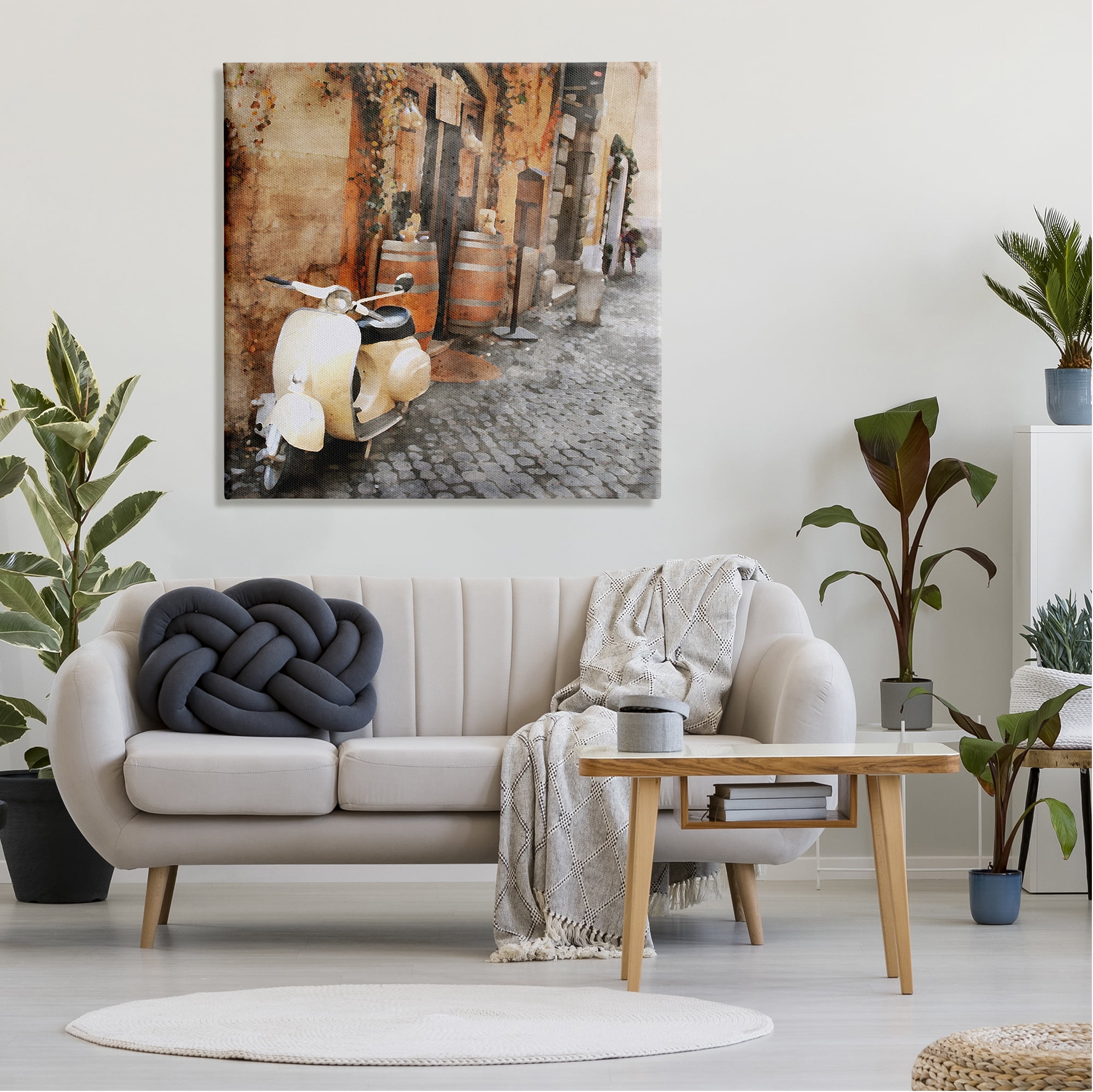 Stupell Industries Moped in Town Alley Travel & Places Painting Gallery Wrapped Canvas Print Wall Art, 36 x 36