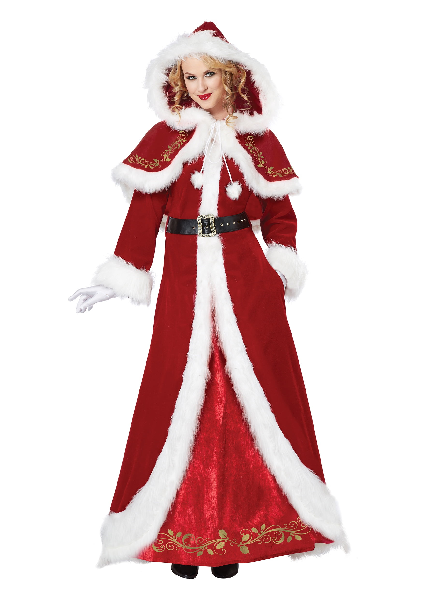 Deluxe Mrs Santa Claus Womens Christmas Adult Fancy Dress Costume Hat Apron 