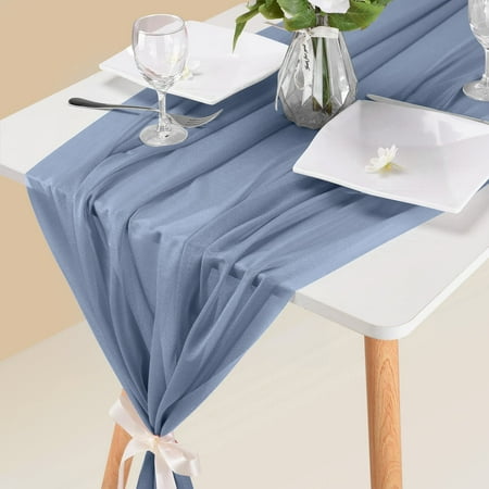 

Shpwfbe room decor 10ft Chiffon Table Runner 29x120 Inches Dusty Blue Table Runner For Wedding Baby Girl Bridal Shower