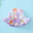 thumbnail image 4 of KIMI BEAR Newborn Baby Girl Swimsuit Sets 3-6 Months Bowknot Sleeveless Off the Shoulder Top + Ruffle Shorts + Hat 3pcs Baby Girl Bathing Suits Purple, 4 of 8