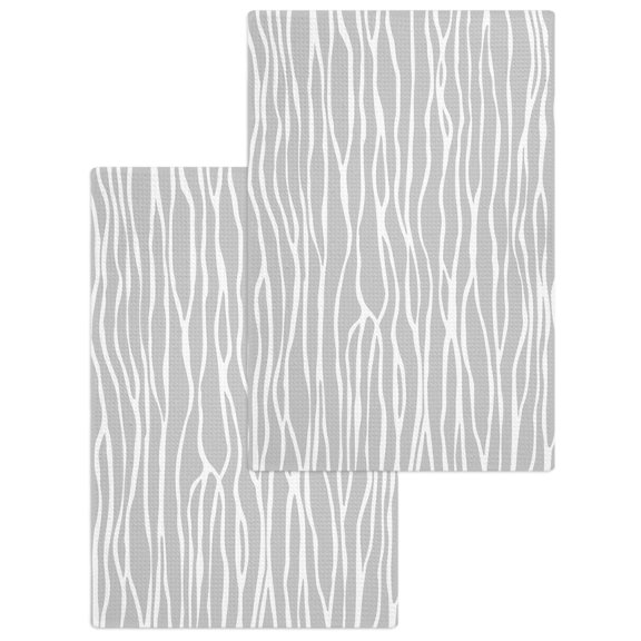Gray Lines Kitchen Dish Towels for Drying Dishes Set of 2, Vintage Wave Stripes Texture Simple Waffle Weave Microfiber Hand Tea Bathroom Towels Quick Dry & Absorbent Towel 15.7x23.6