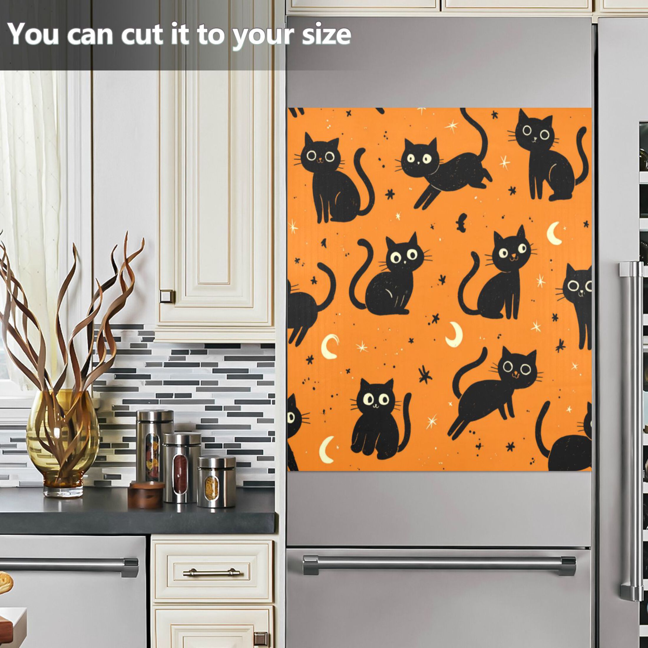 Dishwasher Magnetic Refrigerator Magnet Cover Sticker Home Decorative 23"x26" Repetitive Play Black Cat Pattern